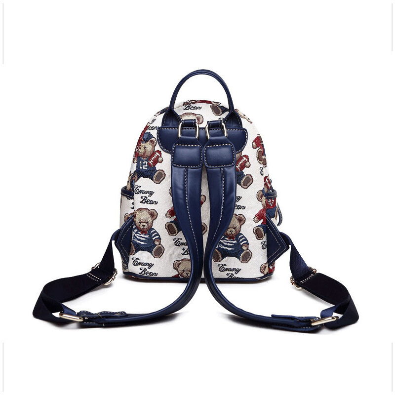 Colega de moda pequena mochila alta qualidade jacquard pano volta pacote com padrão urso bonito impresso lona ombro duplo sch