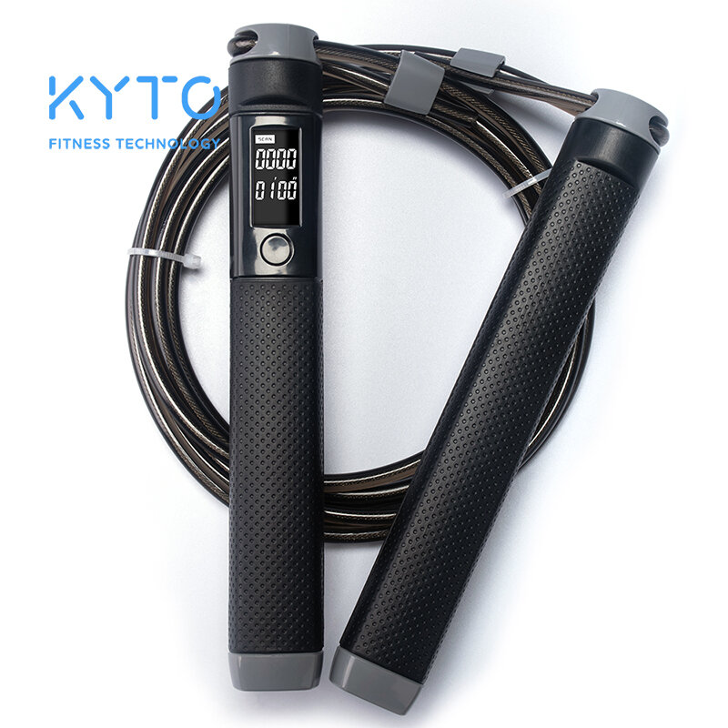 Kyto pular corda contador digital para indoor/outdoor fitness formação boxe ajustável caloria pular corda treino