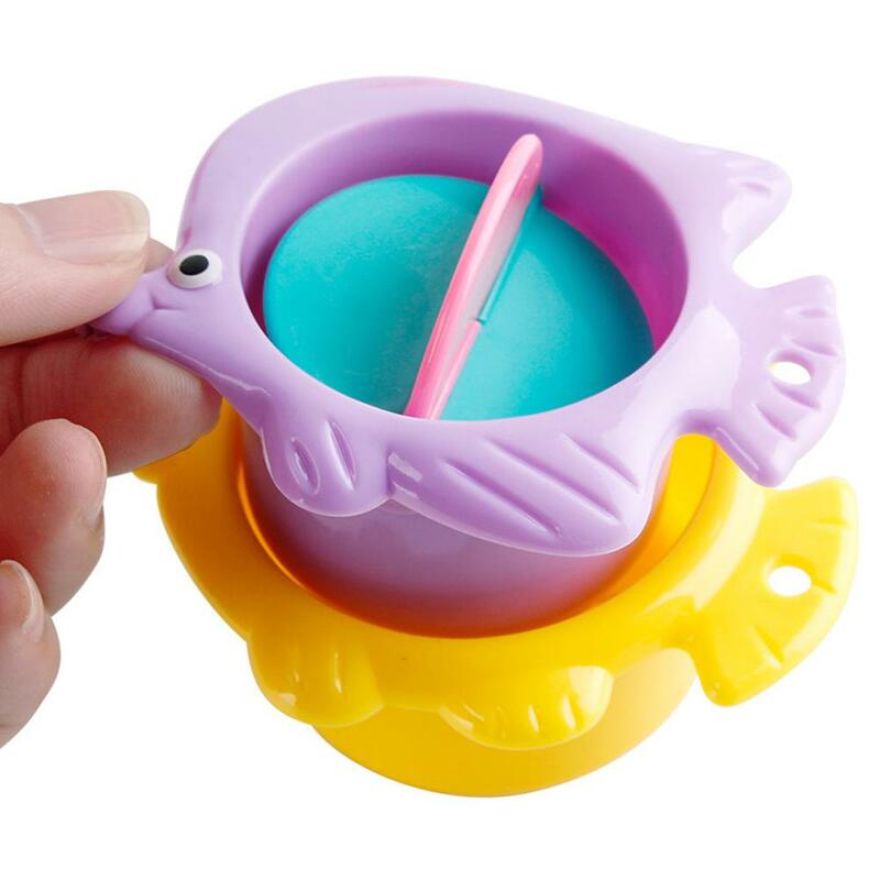 Kuulee 욕조 스택 물고기 컵 교육 아기 장난감 무지개 색 접는 타워 재미있는 플라스틱 더미 컵