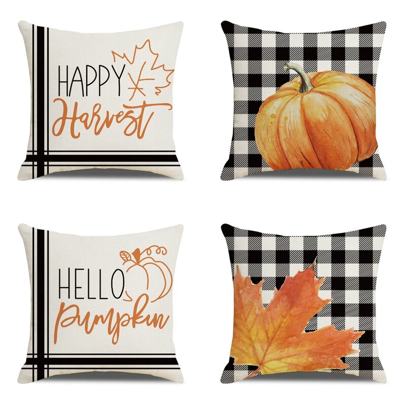 Fall Decor Cushion Cover 45x45cm Thanksgiving Buffalo Check Farmhouse pumpkin Autumn Decoration Pillow Covers Decorative