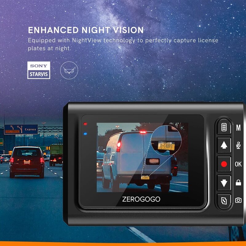 ZEROGOGO 2K Car DVR Video Recorder with GPS Dual Dash Cam Front and Rear Dash Camera 24H Parking Monitor Night Vision 1080P