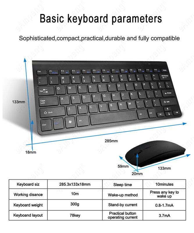 Ensemble clavier et souris sans fil 2.4G, pour ordinateur portable, Mac, tablette, ordinateur de bureau, AZERTY, russe, espagnol, arabe, coréen