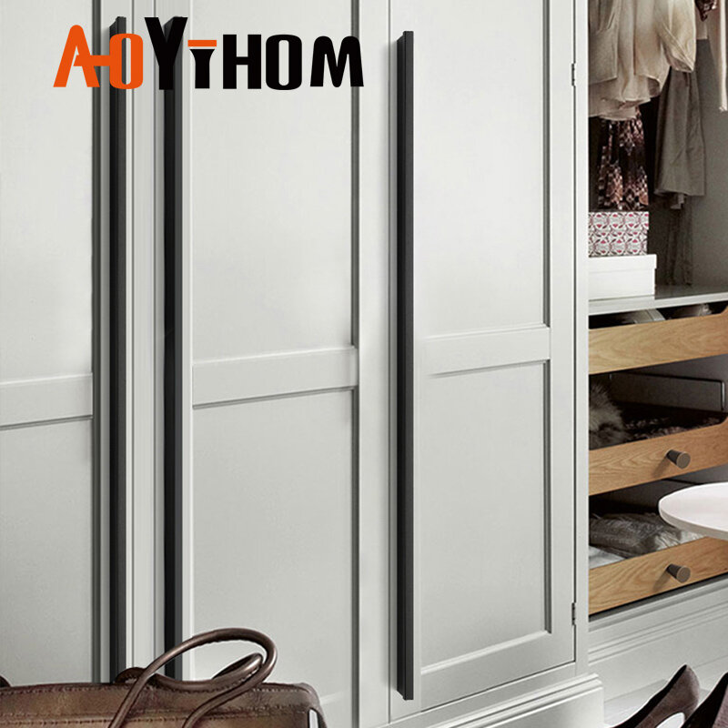 AOYIHOM-perilla de puerta de armario de 1200mm, pomo largo negro de estilo americano para sala de estar, cocina, armario de almacenamiento, cajón, manija de muebles