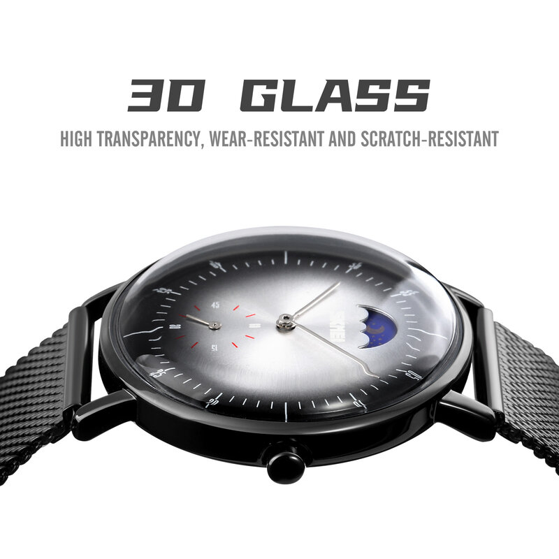 2021 neue Fashion Offizielle Quarzuhr Männer der Armbanduhr Luxus Mesh Gürtel Mond Phase Display Uhren Original Marke SKMEI Stunde