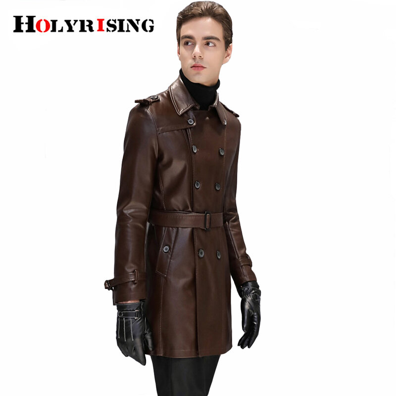 Chaqueta de cuero sintético para hombre, abrigo masculino de estilo casual con solapa, doble botonadura, talla 5XL