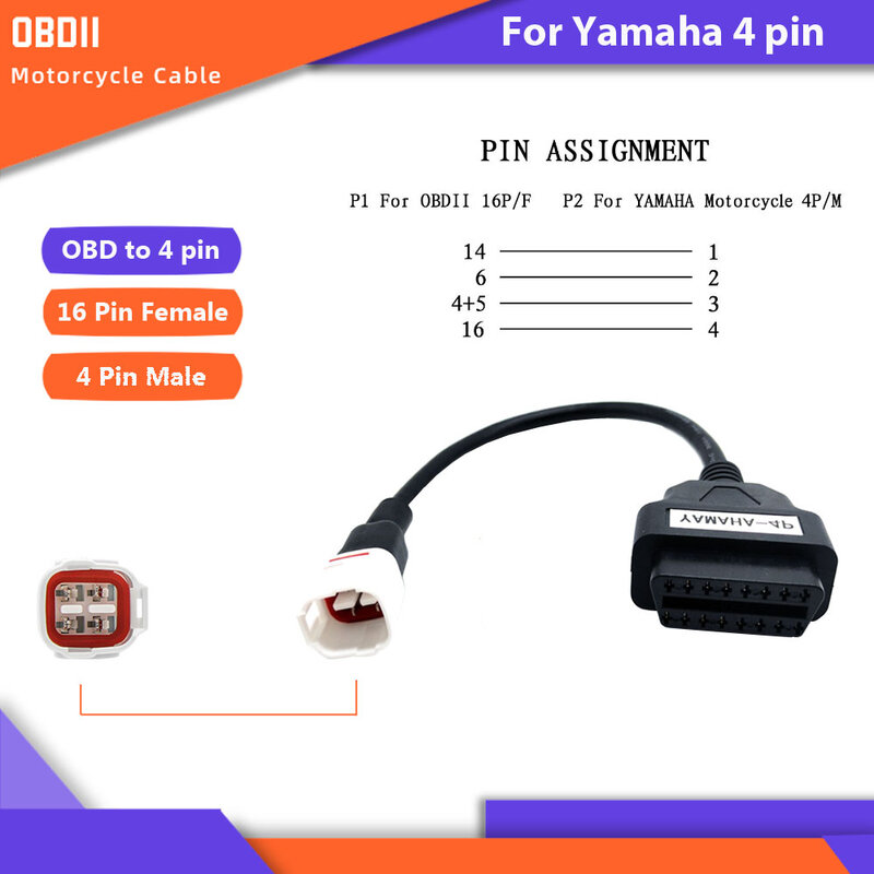 Obd Motorfiets Kabel Voor Yamaha 3 Pin/4 Pin Plug Kabel Diagnostische Kabel 3pin/4Pin Om OBD2 16 pin Adapter