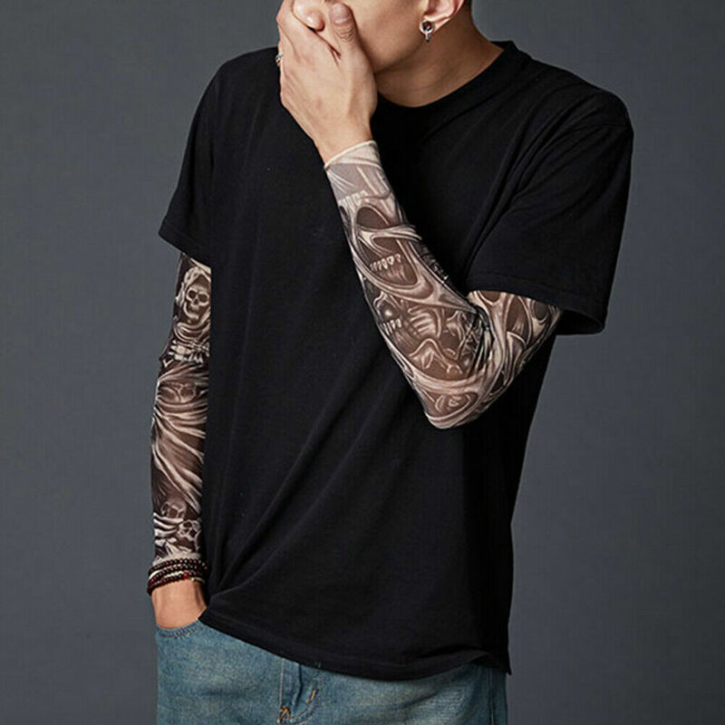 ฤดูร้อนใหม่Hip Hop Streetwearพิมพ์แขนสบายๆบาสเกตบอลกอล์ฟUV Sun Protection Tattooแขนแขนระบายความร้อนไม่คู่