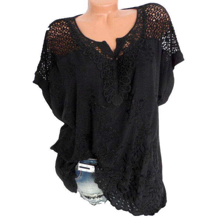 Blusa de algodón con manga de murciélago para verano, Camisa de algodón con encaje para mujer, cuello en V, manga con bordados, talla grande 5XL, 2020