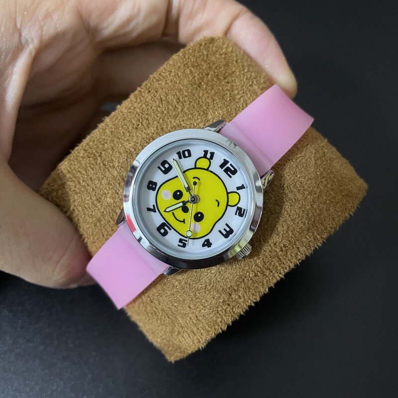 Reloj deportivo de silicona suave para niños y niñas, pulsera luminosa de cuarzo rosa con diseño de oso amarillo de dibujos animados en 3D, nuevo producto, regalo, 2022