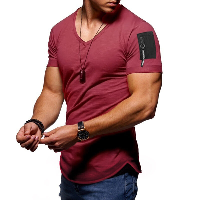 半袖ジッパーショルダーバッグストリートヒップホップの夏のtシャツ男性延縄湾曲した裾tシャツスリム面白いtシャツプラスサイズm-3XL