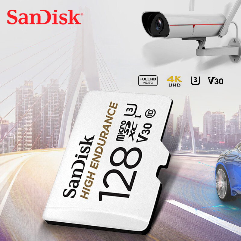 سانديسك عالية التحمل مايكرو بطاقة 128GB U1 الذاكرة بطاقة تصل إلى 100 برميل/الثانية 32GB 64GB 256GB الدرجة 10 فيديو سرعة U3 V30 كامل HD 4K