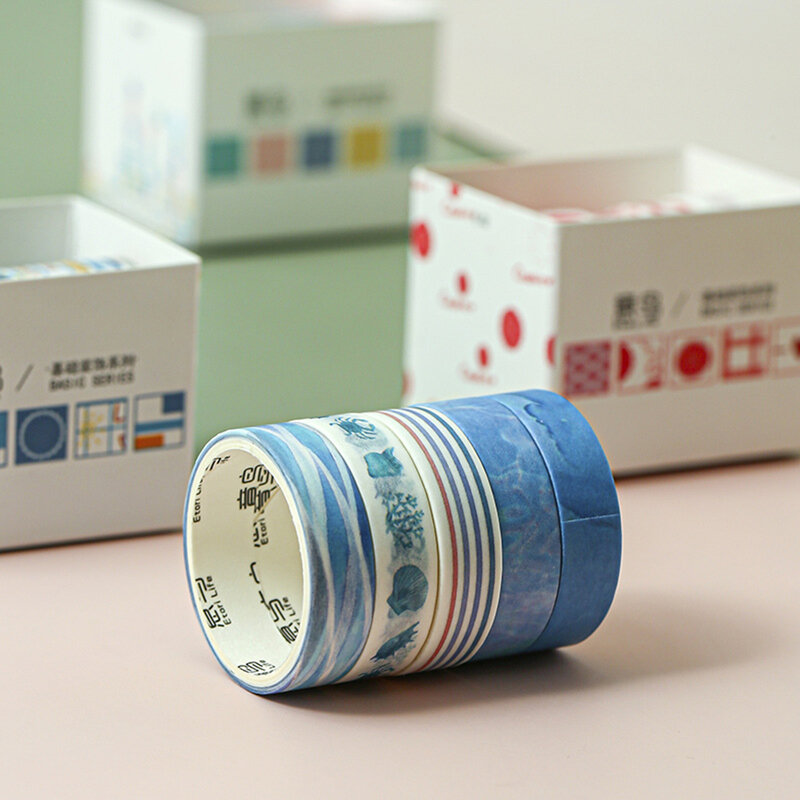 5 Rolls/box Kawaii Masking Tapes Set Basic Pattern Washi Tape Stickers DIY Scrapbooking Diary Journal Stationery