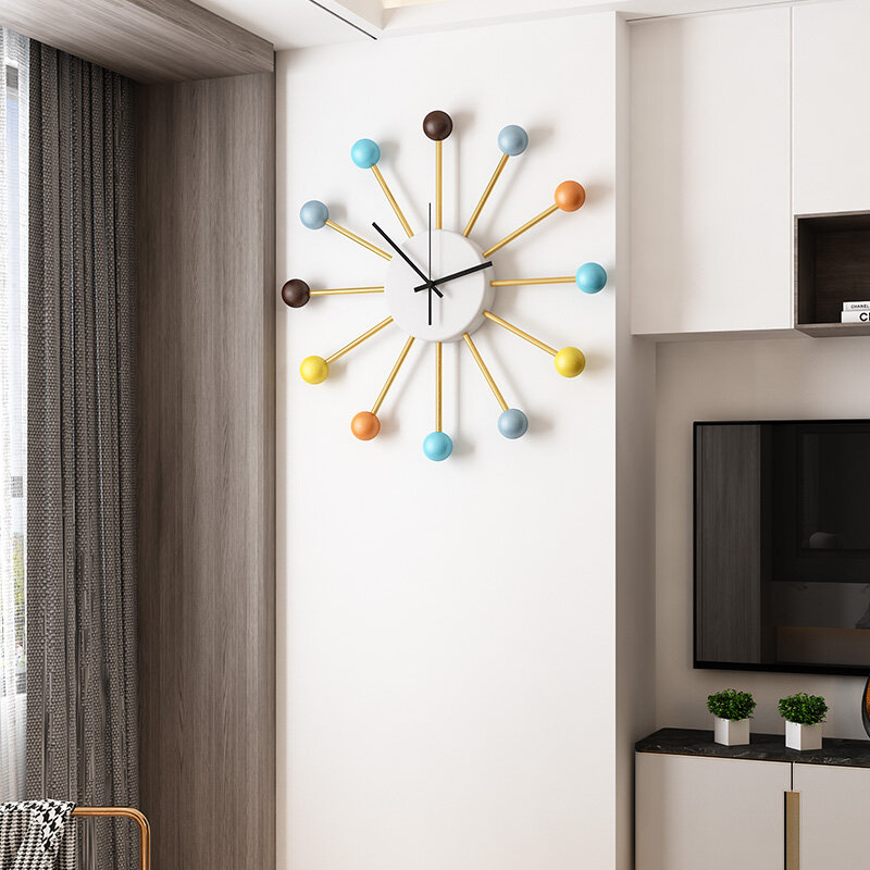 Home Living Room Decoration Watches Wall Clock Modern Design Nordic Wooden Balls Metal Large Teen Bedroom Kitchen Decor Clocks
