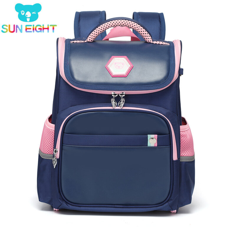 SUN EIGHT ortopedyczne plecy torby szkolne dla dziewczynek PU plecak dla dzieci 3D zamki plecaki wodoodporna torba dla dzieci
