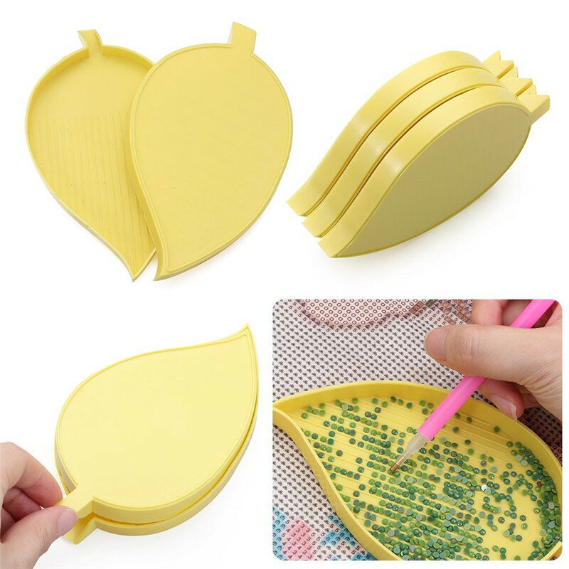 1pc Tray Diamond Painting Tool Diamond Sorting Storage Tray Diamond Embroidery Accessories Large Leaf Shape Plate Yellow Color