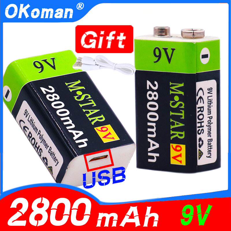 High capacity USB Battery 9V 2800mAh Li-ion Rechargeable Battery USB lithium battery for Toy Remote Control drop shipping