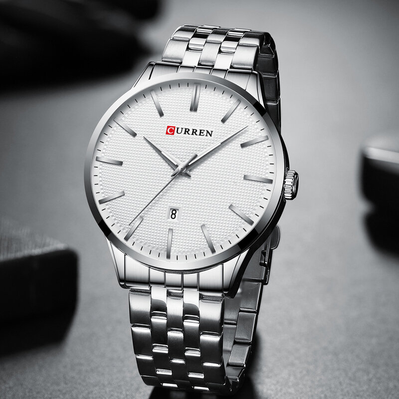 CURREN-Reloj de marca superior para hombre, nuevo diseño de rejilla, de negocios, básico de viaje, resistente al agua y duradero, con correa de acero
