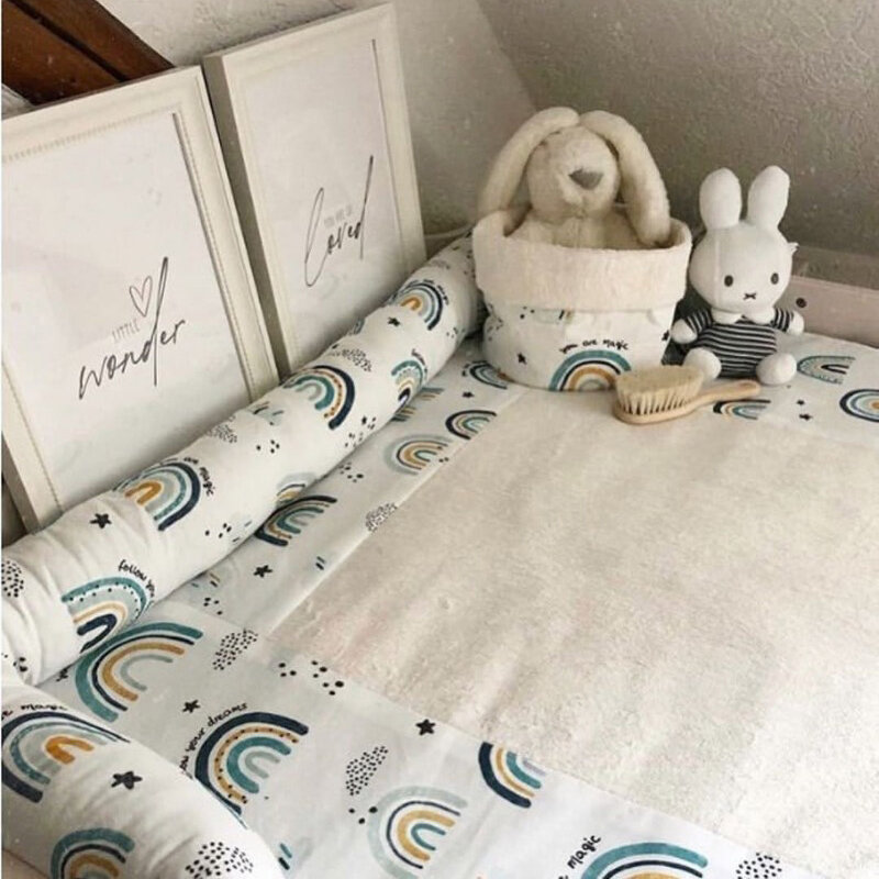 Манеж-бампер для детской кроватки, безопасная хлопковая Милая Радужная длинная подушка для защиты сна новорожденных от столкновений, детск...