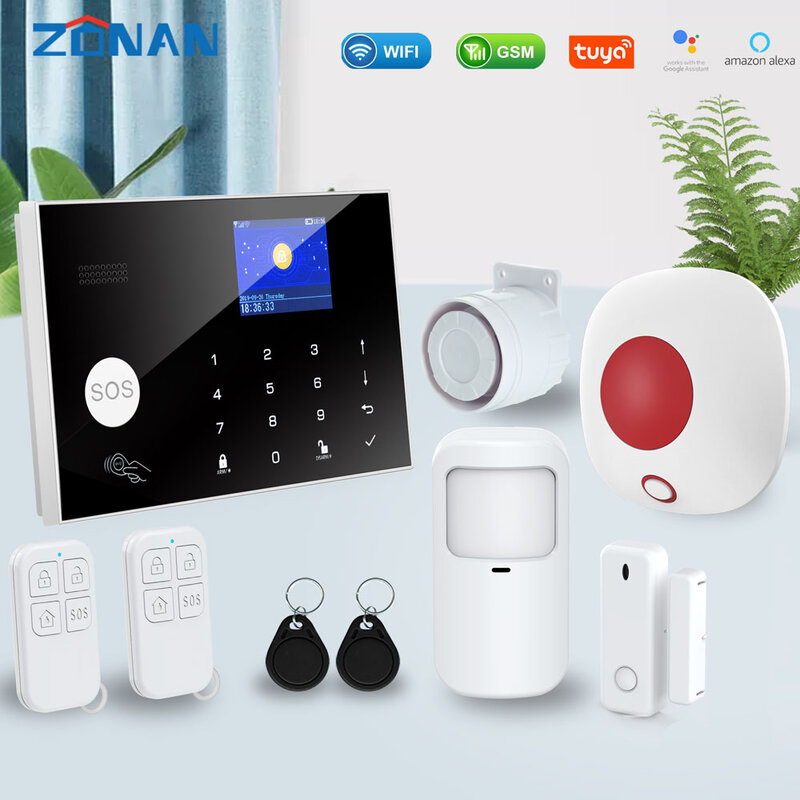 Zonan g30 tuya wi fi sistema de alarme segurança app controle com câmera ip discagem automática detector movimento sem fio em casa inteligente kit alarme gsm