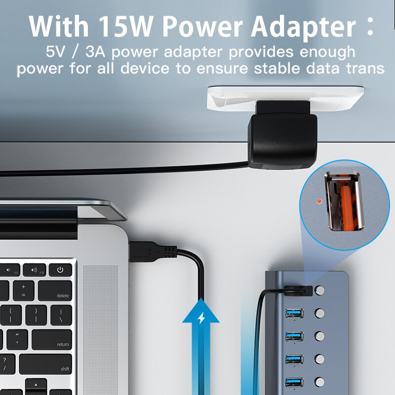 Séparateur USB 3.0 Multi, 8 ports 3.0 2.0 avec Micro alimentation de Charge pour Lenovo Xiaomi Macbook Pro PC Hub USB 3 0