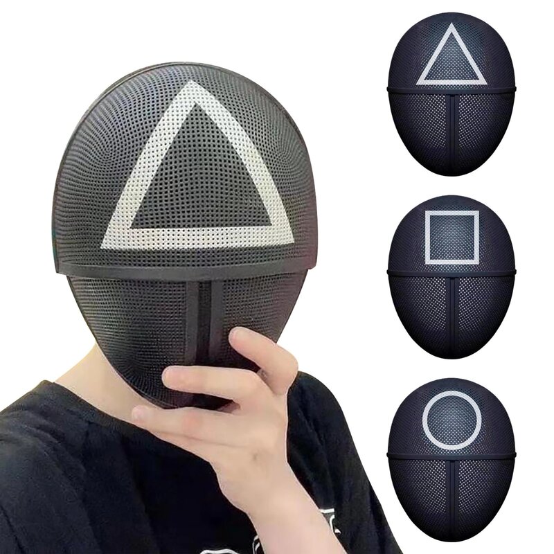 Черная маска из игры «кальмар» для косплея, Круглый, шестиугольный, треугольный пластиковый шлем, реквизит для костюма для вечеринки