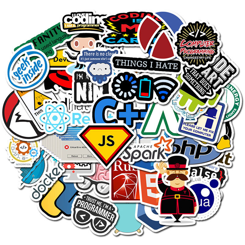 50Pcs New Programming Stickers Pack For On The Laptop Fridge Phone Skateboard Travel Suitcase Waterproof Sticker
