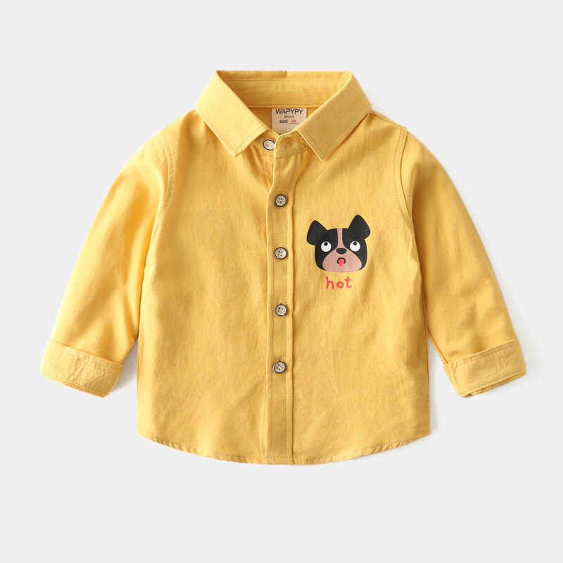 Bainha camisa menino com desenho de manga longa gola virada para baixo roupas bonitas de algodão para crianças primavera outono