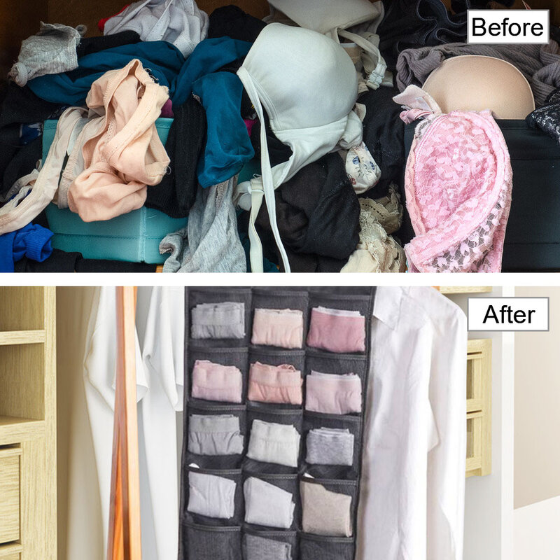 15/30/36Pockets Hanging Organizer Double-sided Wardrobe Closet Storage Reticulate Underwear Organizer Bra Sundry Bag With Pouch