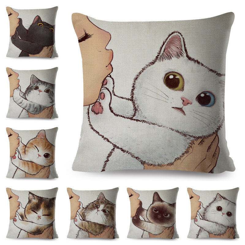 Almohadas amor beso lindo fundas de gato para sofá casa coche cojín almohada decoración dibujos animados sofá funda de almohada 45x45cm