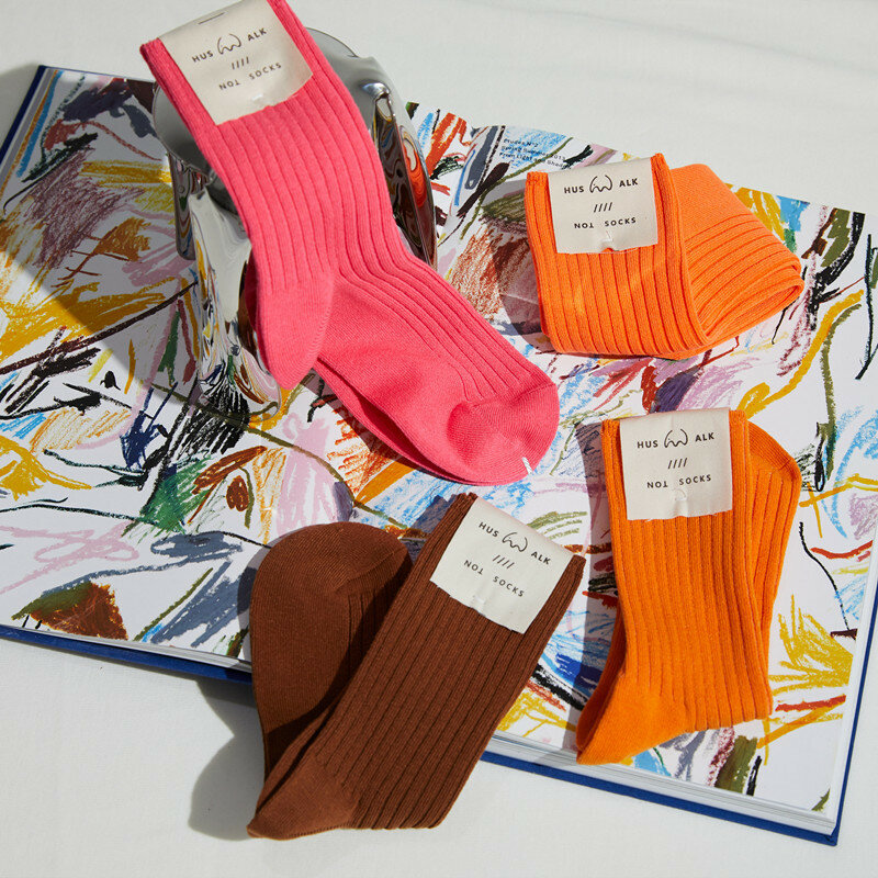 Calcetines de algodón suaves y transpirables para mujer, medias casuales de estilo Harajuku, coreano, japonés, para otoño e invierno, Color caramelo, novedad