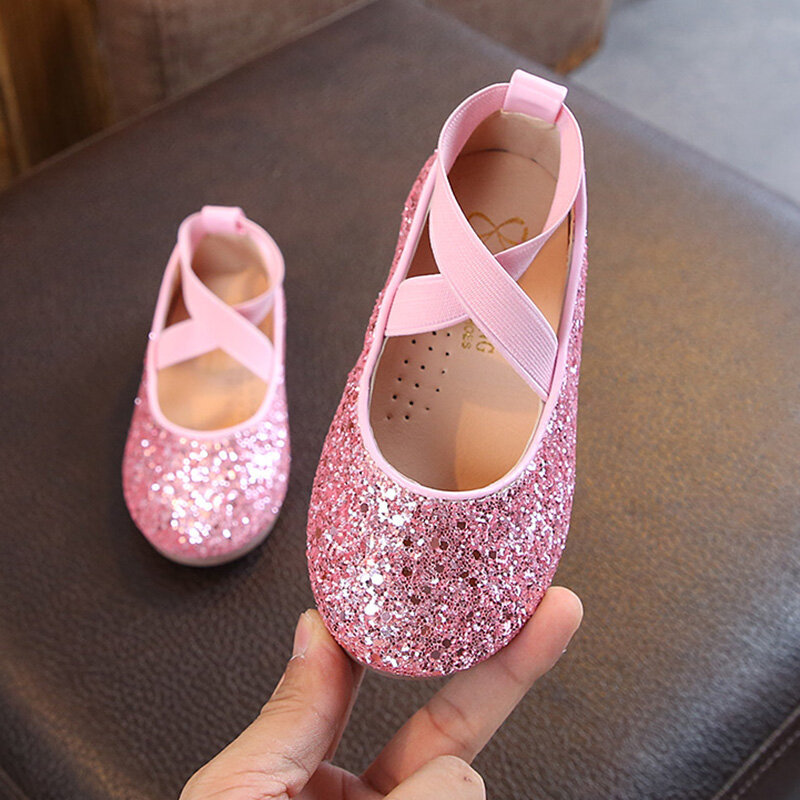Bailarinas planas con purpurina para niñas, zapatos de fiesta de baile para bebés, de princesa ostentosa dorada, de 3 a 12 años, MCH026