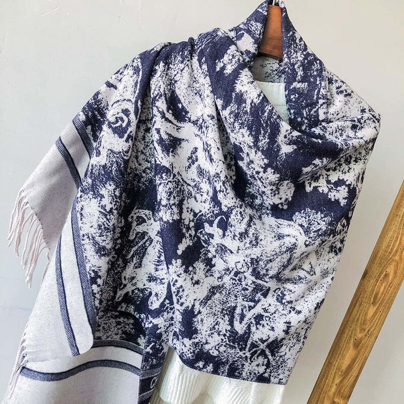 Écharpe de marque 100% laine pour femme, écharpe épaisse et chaude, couleur unie, enveloppe Pashmina cachemire, collection hiver 2021