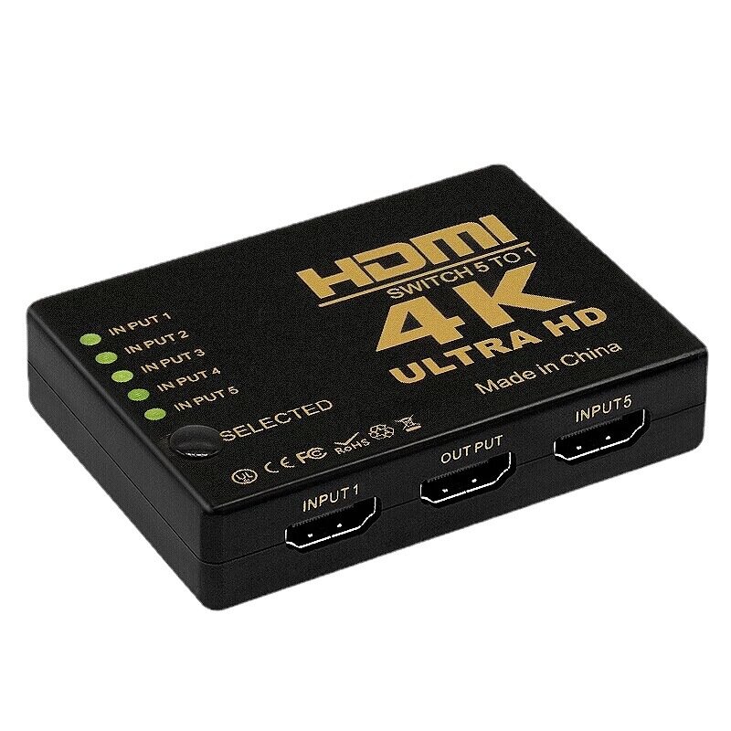 Conmutador compatible con HDMI cinco cortes uno 4K * 2K Hdtv 3D 5 en 1 Out Ultra Hd Security Video Switcher cinco en uno Out Switch