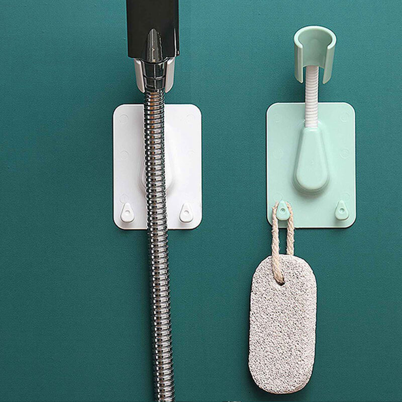 2-Hooks Wall Mount Adjustable Punch-Free Shower Head Holder Stand Showerhead Bracket Bathroom Home Cleaning Accessories