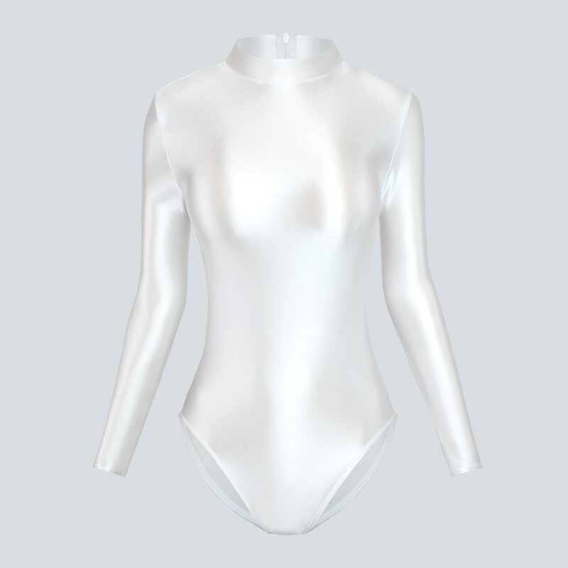DROZENO-mallas satinadas brillantes para mujer, traje de baño de una pieza de color sólido con horquilla alta, camiseta de fondo de color sólido, top
