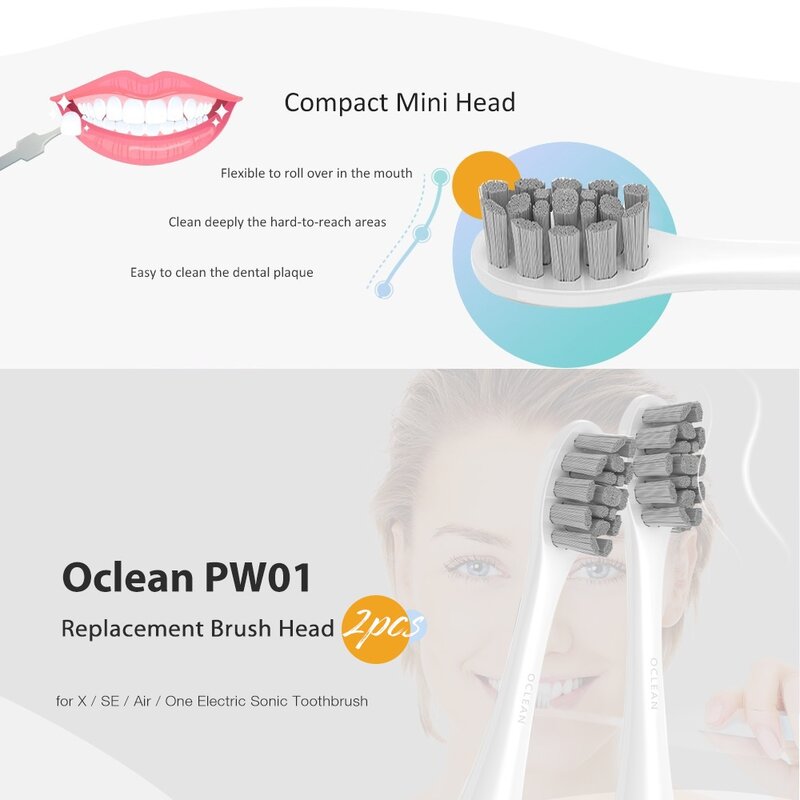 Сменные насадки Oclean X/X pro/Z1/F1/OneAir 2 /SE для автоматической электрической звуковой зубной щетки, оригинальная насадка для зубной щетки