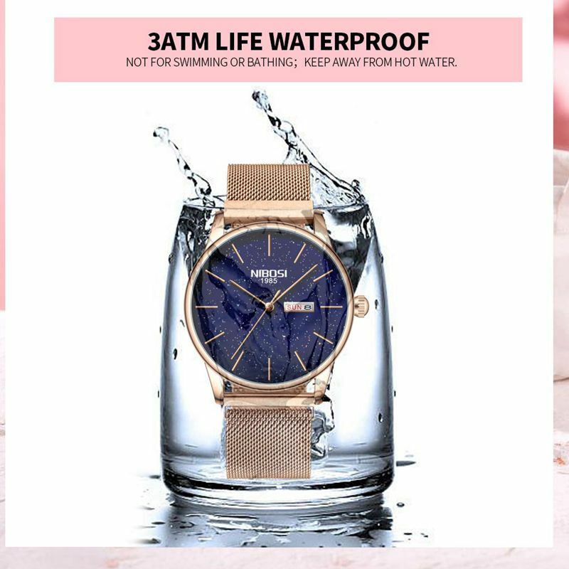 Nibosi rosa azul novo casal relógio de quartzo luxo dos homens relógio feminino simples relógio de pulso céu estrelado à prova dwaterproof água amantes presente relógio
