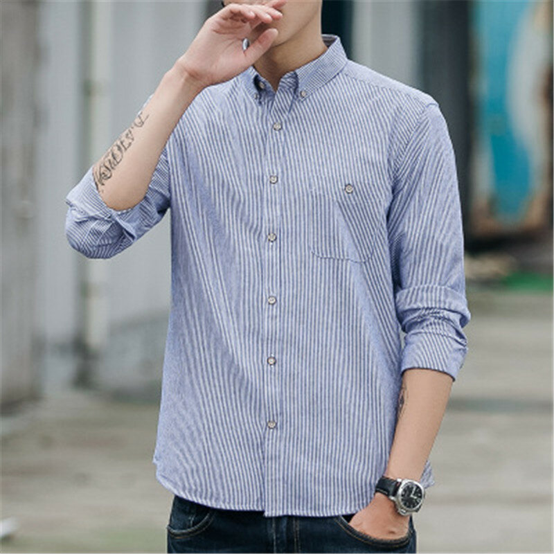 Chemise à manches longues rayée 100% coton pour homme, vêtement style Hip Hop, Patchwork, boutonné, Harajuku coréen, 2021