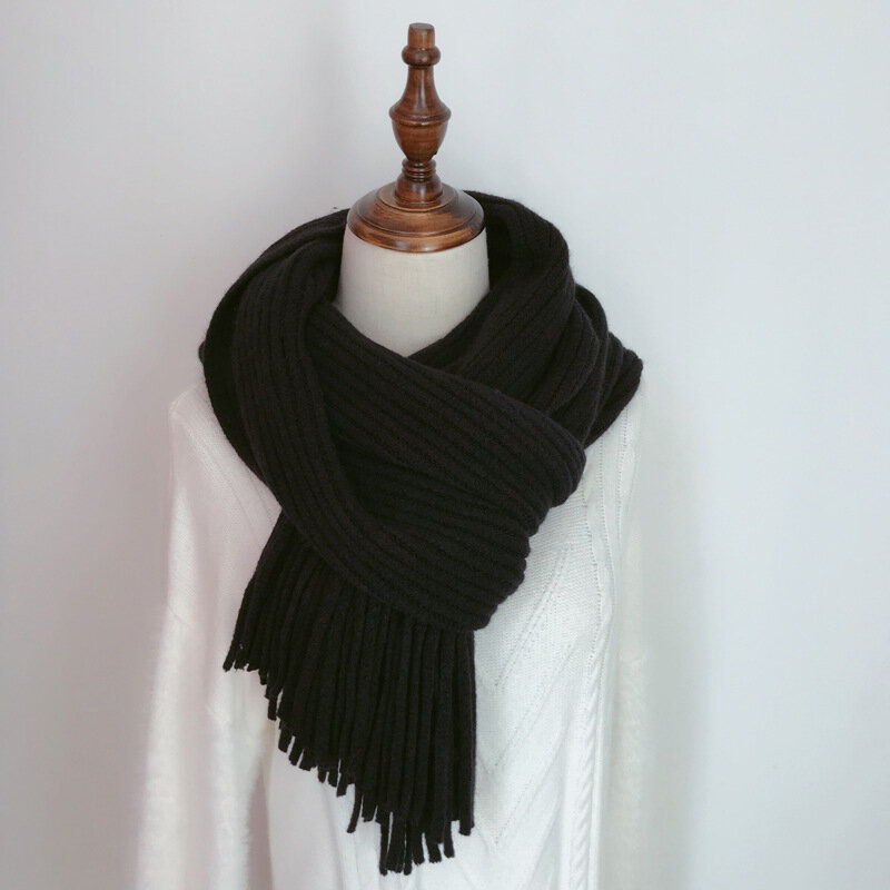 Écharpes en cachemire avec pompon pour femme, longue écharpe, couleur unie, chaude, châle doux, automne et hiver, 2021