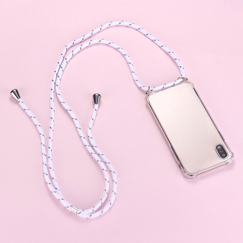 Lujosa funda de telefono de silicona con cordão para iPhone 11 Pro Max XR XS X 8 6s funda ultradelgada con cordão para colar