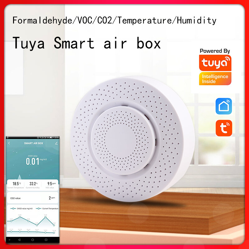 Tuya Wifi Smart Air Rivelatore Sensore di Umidità di Temperatura di Automazione di Allarme Rilevatore di Aria per La Formaldeide VOC di Biossido di Carbonio 