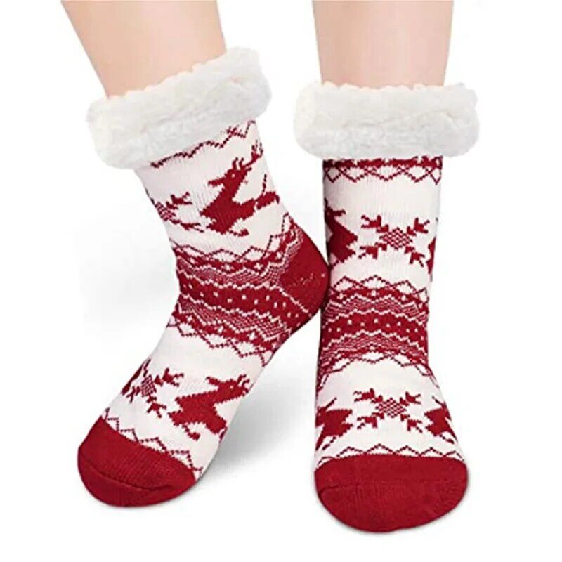 Calze natalizie autunnali e invernali pavimento a tubo medio femminile adulto Plus calze da notte in velluto pantofole calze regalo di natale Gril
