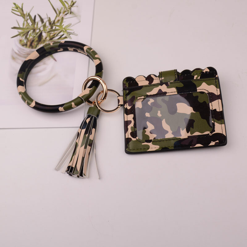 2021 New Hot Sell Keychain Card Bag for Women Men Leopard Snake Wallet PU Leather Tassel Kabaw Fashion Bracelet Wristlet Jewelry