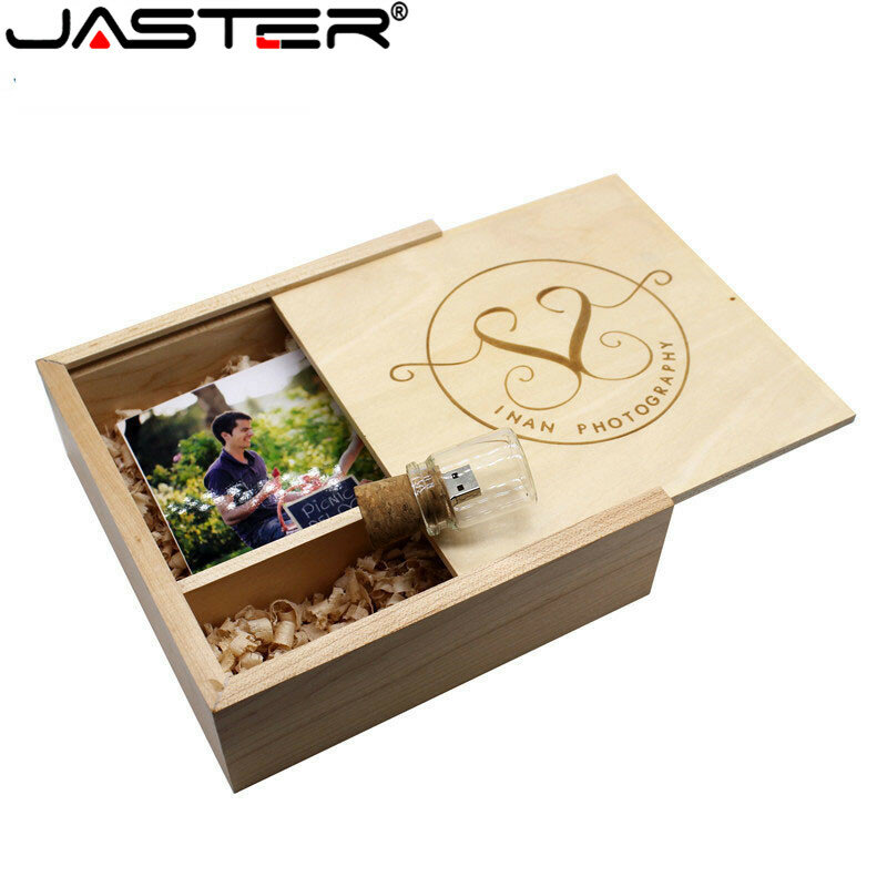 JASTER-memoria USB de madera para álbum de fotos, pendrive con logotipo grabado, botella de derrape para boda, regalo a granel, 2,0
