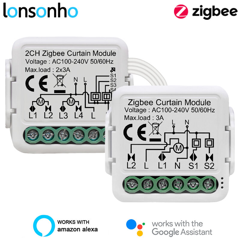 Lonsonho Tuya Zigbee Smart Curtain Switch Module 1 2 Gang for Blind Motor Wireless Remote Control Works with Alexa Google Home