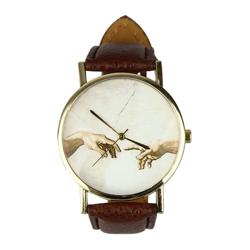 Relógio feminino e masculino unissex, relógio de pulso quartz com pulseira de couro