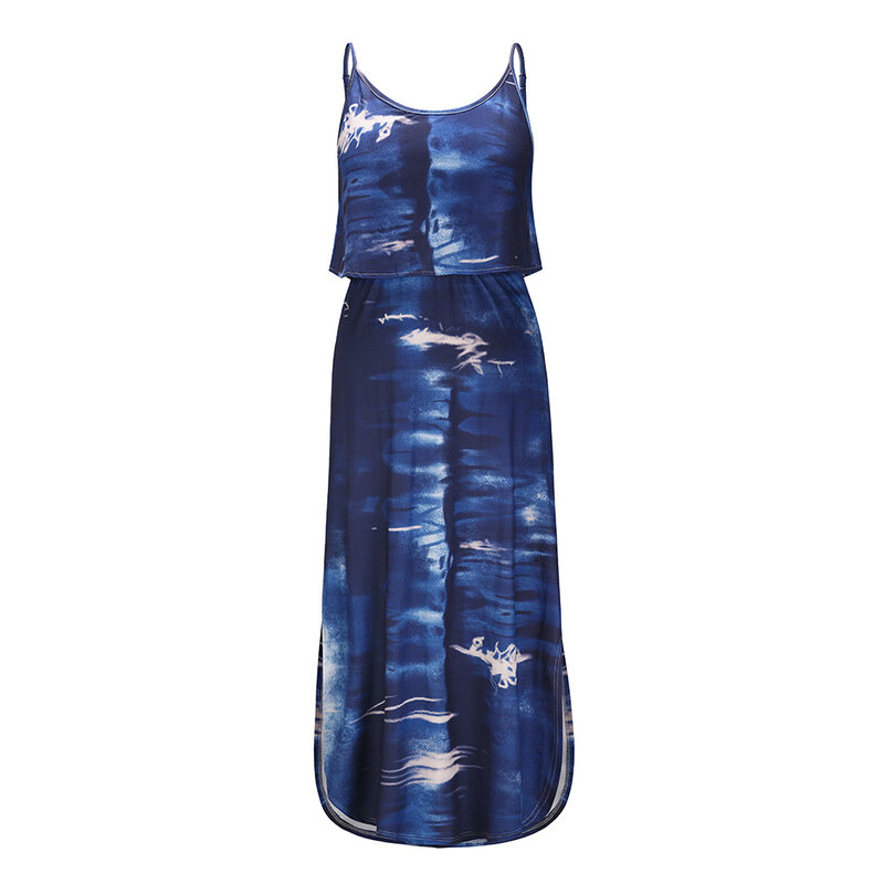 Yg 브랜드 2021 유럽 역 새 여름 드레스 섹시 타이 염료 민소매 서스펜더 스커트 슬림 슬림 드레스
