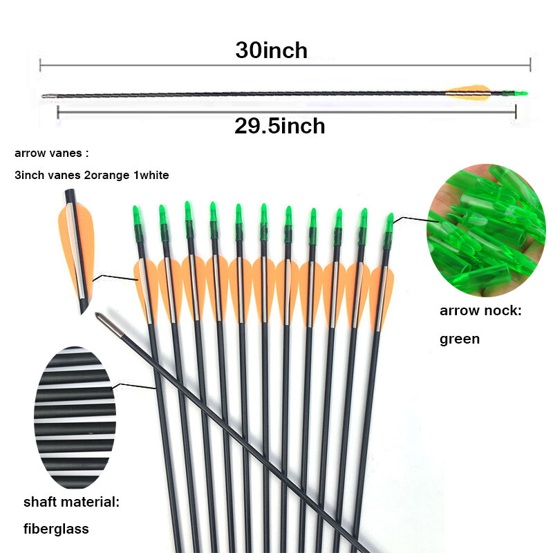 Linkboy-Flecha de fibra de vidrio para tiro con arco recurvo, flechas de arquería de 30 "de longitud, eje de 6mm, práctica de caza, 12 Uds.