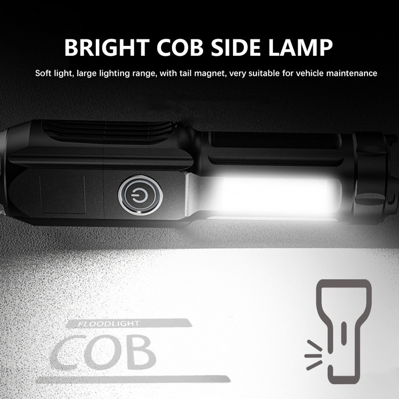 Lampe de poche à lumière LED Rechargeable par USB, Mini torche avec queue magnétique, imperméable, Zoom, lanterne de Camping, 4 Modes, lumière de pêche puissante