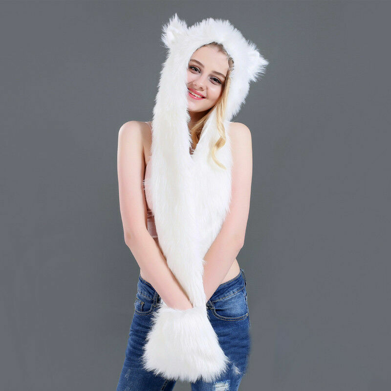 New Cartoon Animal Plush Beanie Fleece Winter Warm Fluffy Hooded Cap Earmuff Hat